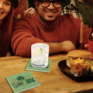 Green Lucky St Patricks Day Glass Coaster