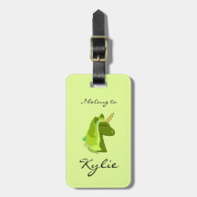 Green lucky unicorn luggage tag