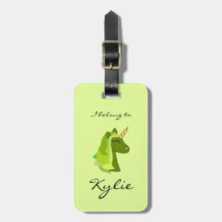 Green lucky unicorn luggage tag