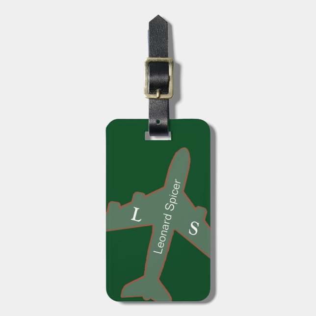 green luggage tag personalised with name (Front Vertical)