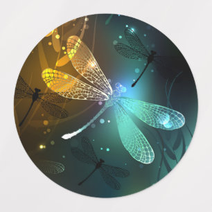 Green luminous dragonfly flight