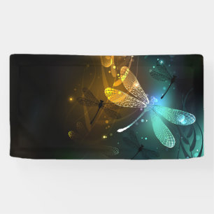 Green luminous dragonfly flight banner
