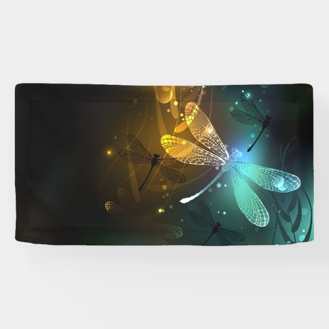 Green luminous dragonfly flight banner (Horizontal)