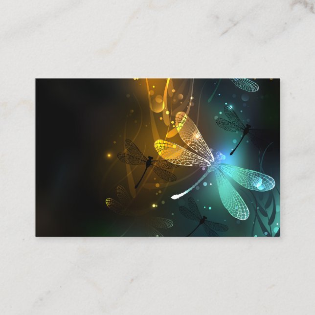 Green luminous dragonfly flight business card (Front)