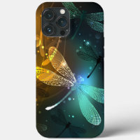 Green luminous dragonfly flight