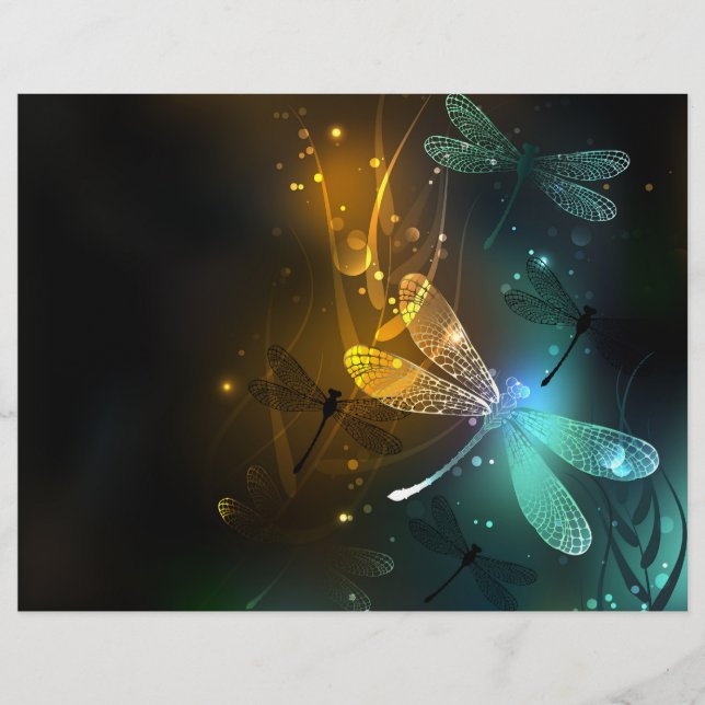 Green luminous dragonfly flight custom letterhead (Front)