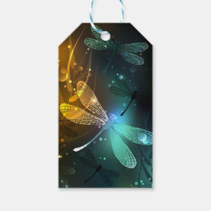 Green luminous dragonfly flight gift tags