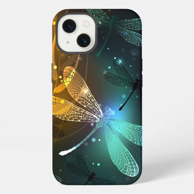 Green luminous dragonfly flight iPhone case (Back)