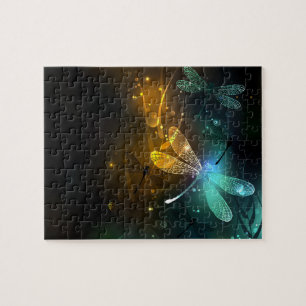 Green luminous dragonfly flight jigsaw puzzle