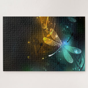 Green luminous dragonfly flight jigsaw puzzle