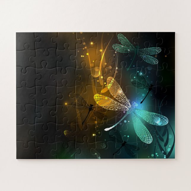 Green luminous dragonfly flight jigsaw puzzle (Horizontal)