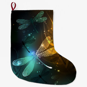 Green luminous dragonfly flight large christmas stocking