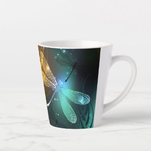 Green luminous dragonfly flight latte mug