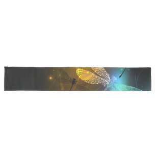 Green luminous dragonfly flight long table runner
