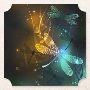Green luminous dragonfly flight paper coaster