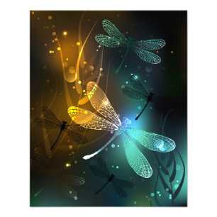 Green luminous dragonfly flight photo print