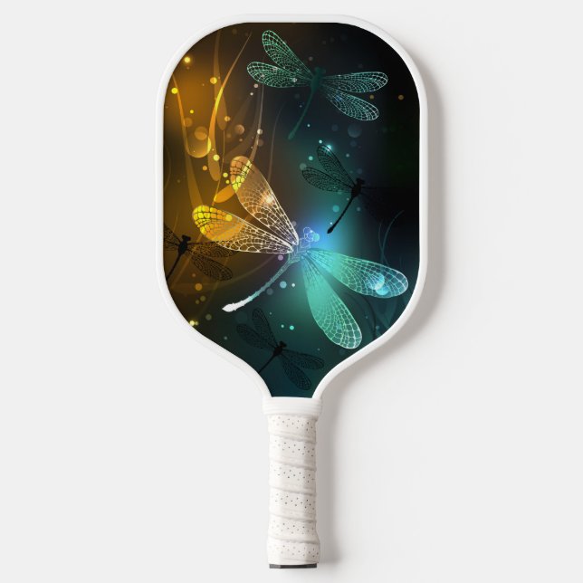Green luminous dragonfly flight pickleball paddle (Front)
