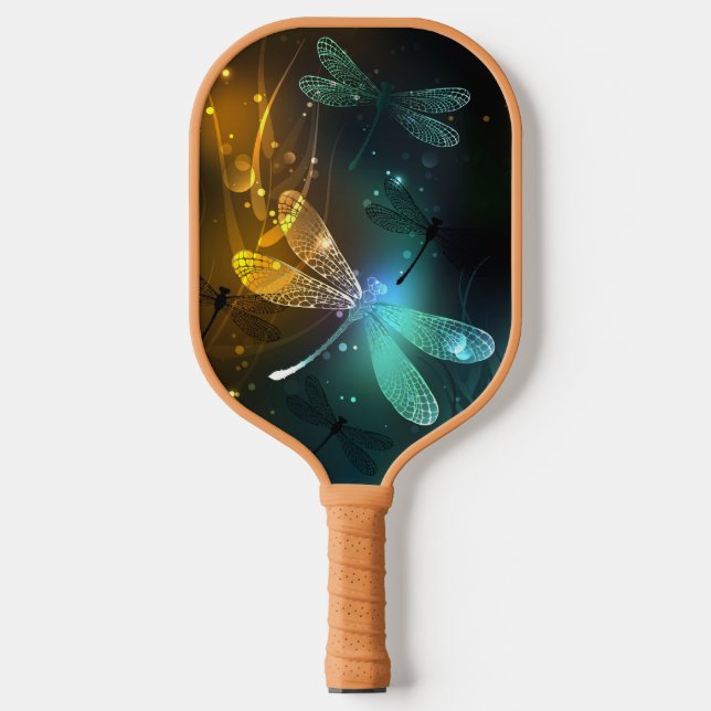 Green luminous dragonfly flight pickleball paddle (Front)