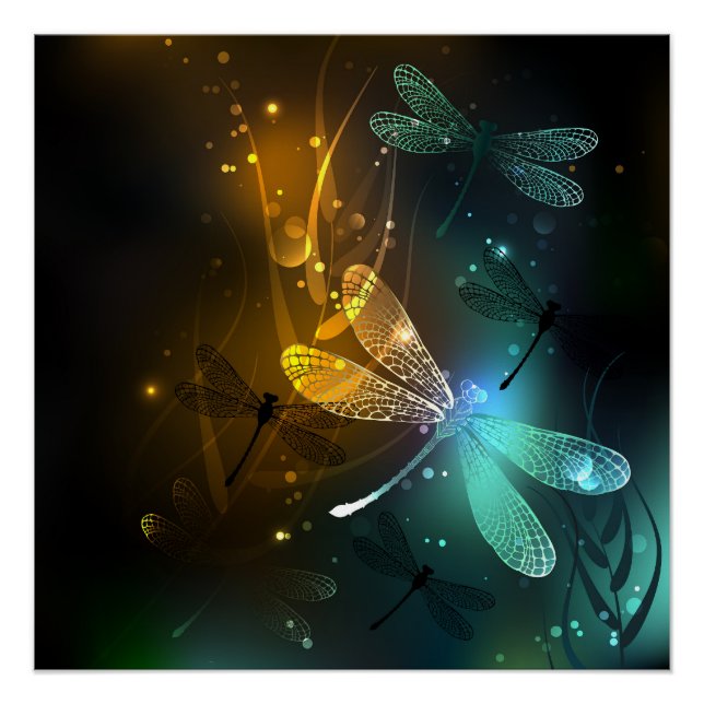 Green luminous dragonfly flight poster (Front)