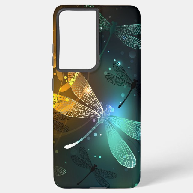 Green luminous dragonfly flight samsung galaxy s21 ultra case (Back)