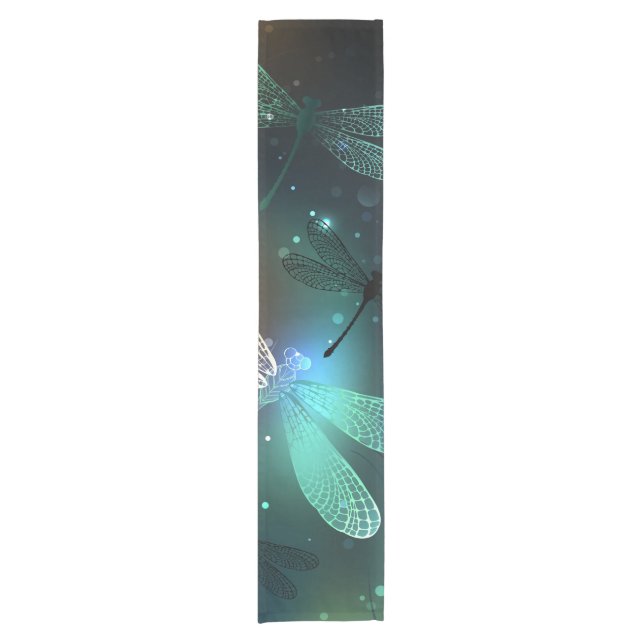 Green luminous dragonfly flight short table runner (Front)