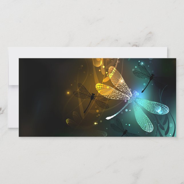 Green luminous dragonfly flight thank you card (Front)
