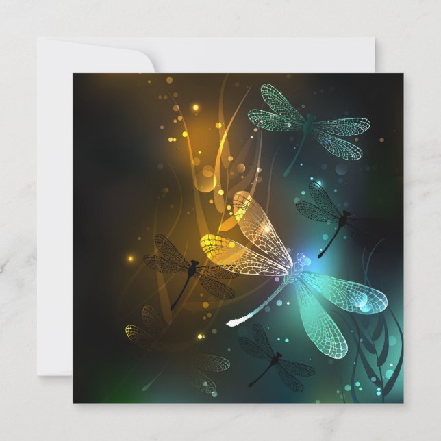 Green luminous dragonfly flight thank you card (Front)