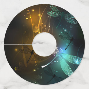 Green luminous dragonfly flight wine glass tag