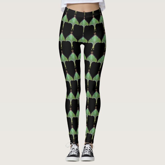Green Luna Moth Abstract Pattern Leggings (Front)