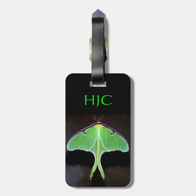 Green Luna Moth Luggage Tag (Back Vertical)
