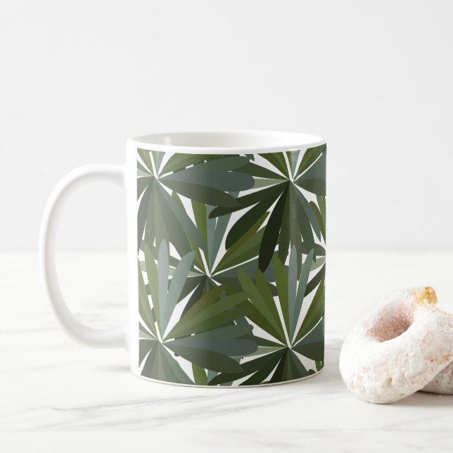 Green Lupine Leaves Coffee Mug (With Donut)