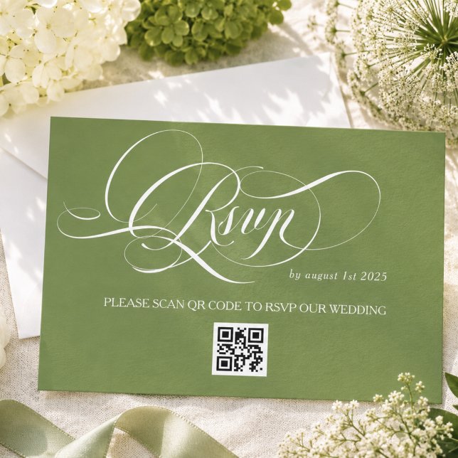 Green Luxury Calligraphy Wedding RSVP Card (Creator Uploaded)