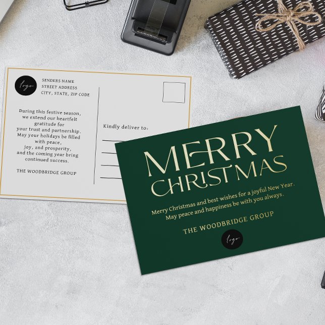 Green Luxury Corporate logo Elegant Font  Foil Holiday Postcard (Creator Uploaded)