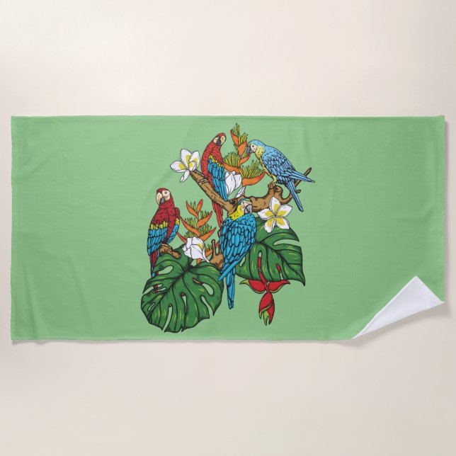 Green Macaw Beach Towel (Front)