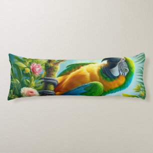 Green macaw tropical floral body cushion