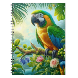 Green macaw tropical floral notebook