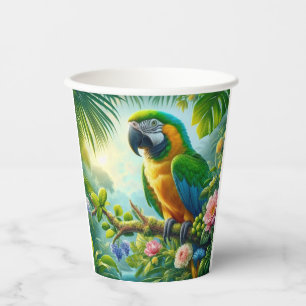 Green macaw tropical floral paper cups