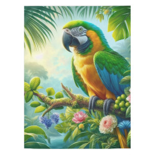 Green macaw tropical floral tablecloth