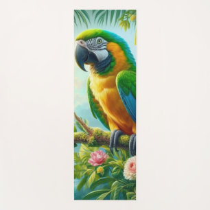 Green macaw tropical floral yoga mat