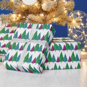 Green Magenta Teal Watercolor Trees Pattern Wrapping Paper