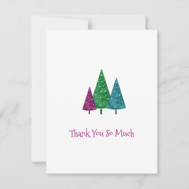 Green, Magenta, Teal Watercolor Trees  Thank You Card (Front)