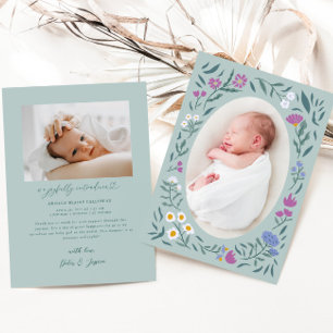 Green Magical Meadow Photo Birth Announcement