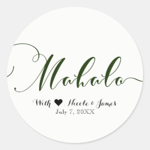 Green MAHALO Thank You Hawaiian Luau White Favour Classic Round Sticker