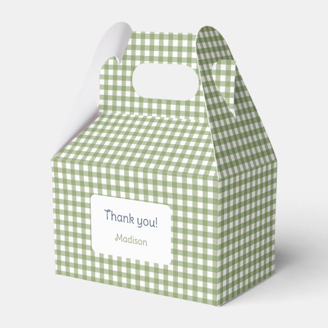 Green - Make My Daisy Gingham Favor Box (Front Side)