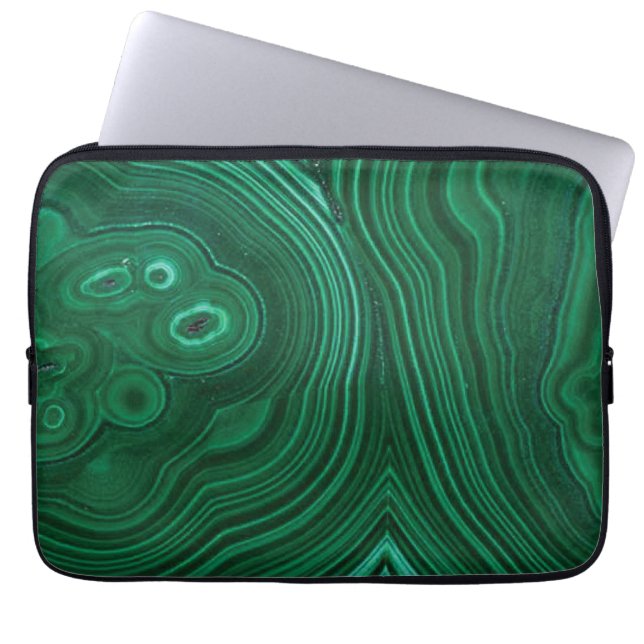 Green malachite gemstone texture laptop sleeve (Front)
