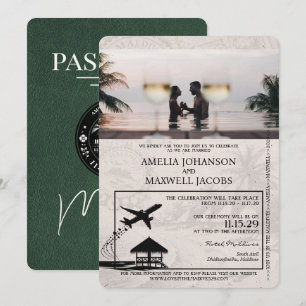 Green Maldives Passport Wedding Invitation