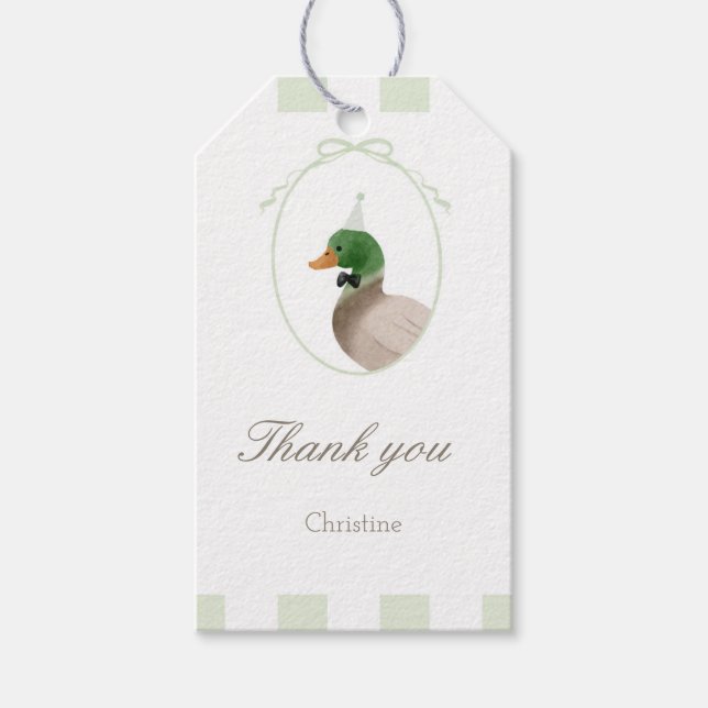 Green Mallard Duck Rectangle Favour Tag (Front)
