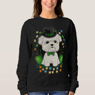 Green Maltese dog shamrock on St Patricks Day Malt Sweatshirt
