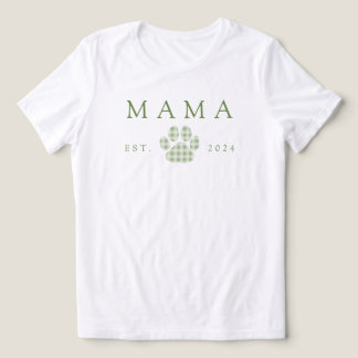 Green Mama Gingham Paw Print Birthday Tri-Blend Shirt