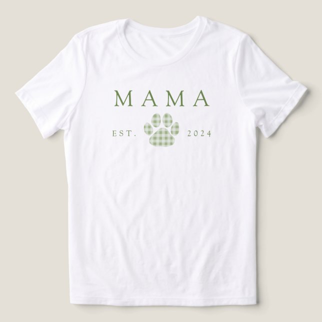 Green Mama Gingham Paw Print Birthday Tri-Blend Shirt (Design Front)